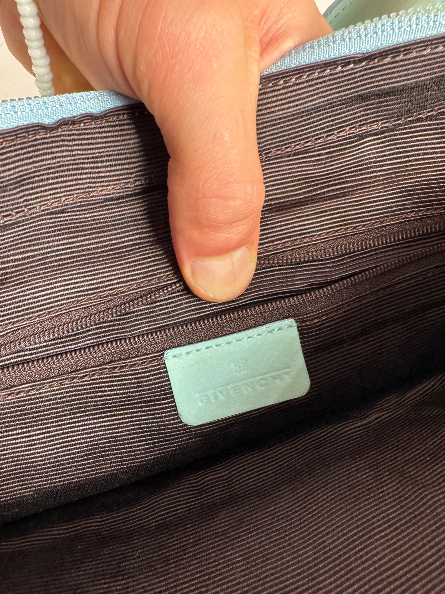 Vintage Givenchy Leather Canvas Bag Turquoise Brown