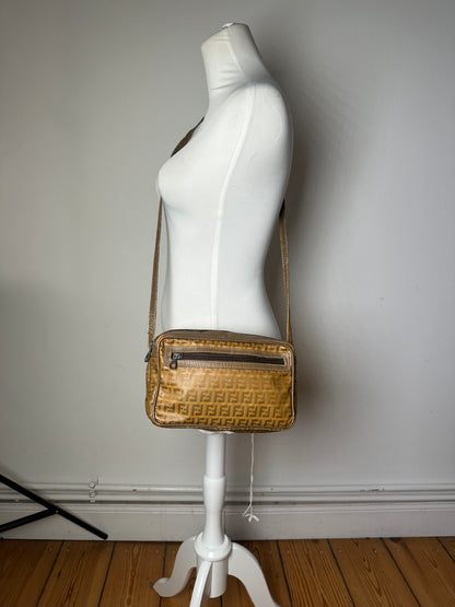 Fendi Vintage Crossbody Bag FF Logo Pattern Brown Fabric