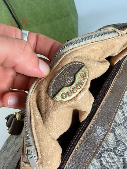 Vintage Gucci GG Canvas Horsebit Top-Handle Bag Beige Brown
