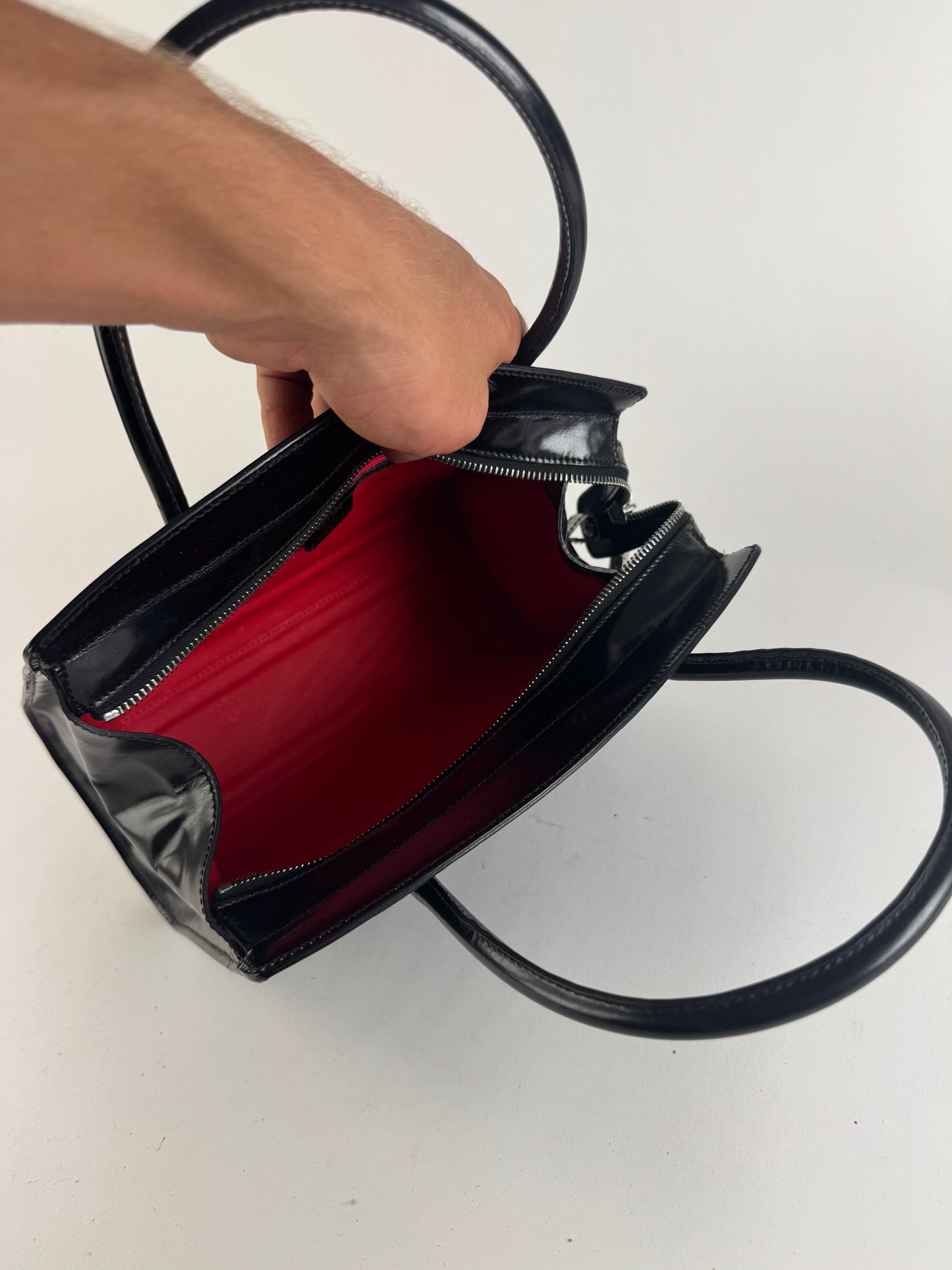 Sac vintage en cuir verni noir Céline Paris