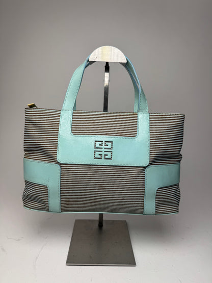 Vintage Givenchy Leather Canvas Bag Turquoise Brown