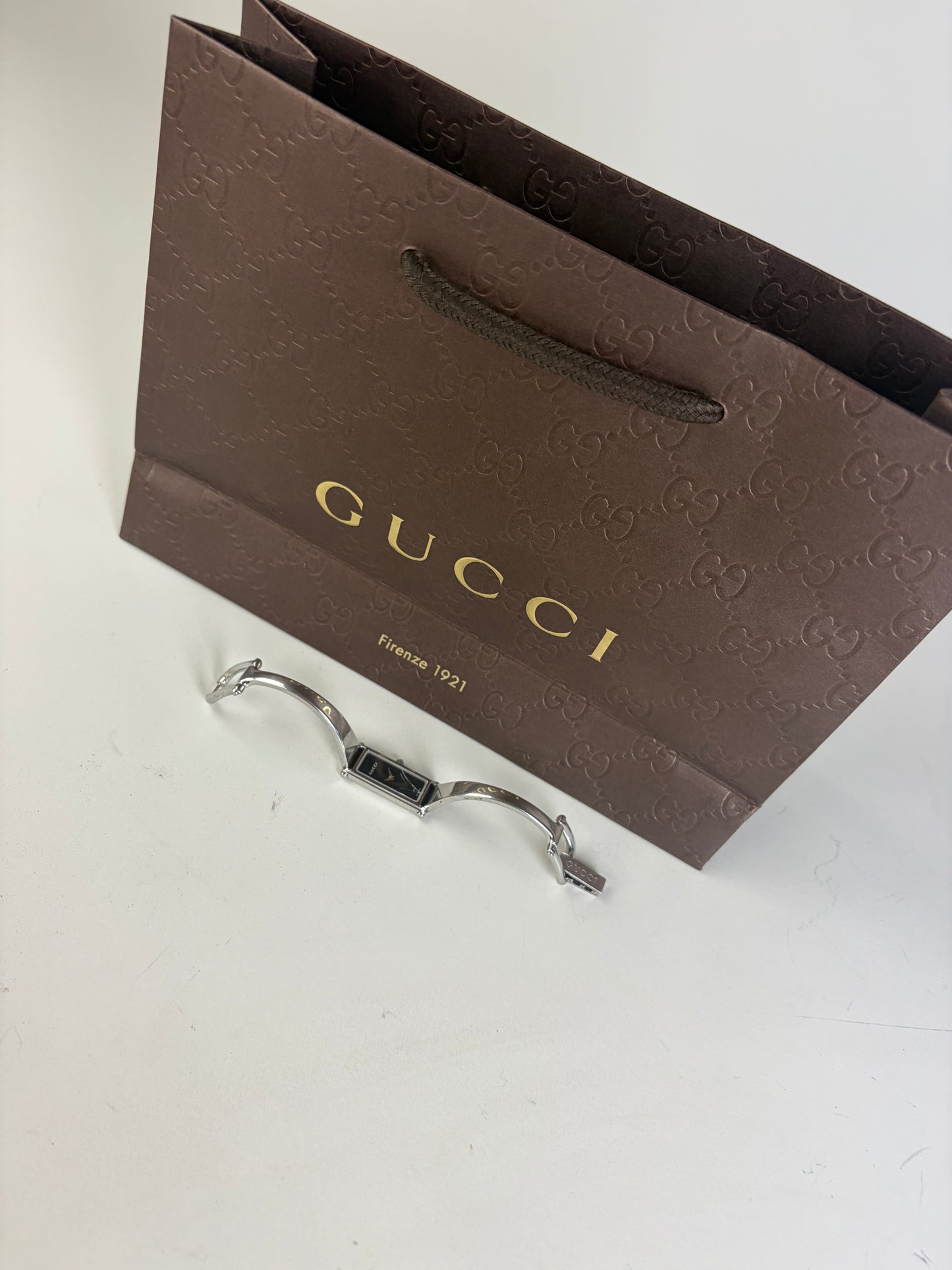 Vintage Gucci Stainless Steel Leather Bracelet Watch Silver Black