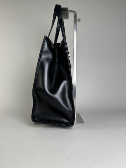 Vintage Courreges Ribbed Leather Handbag Black Silver