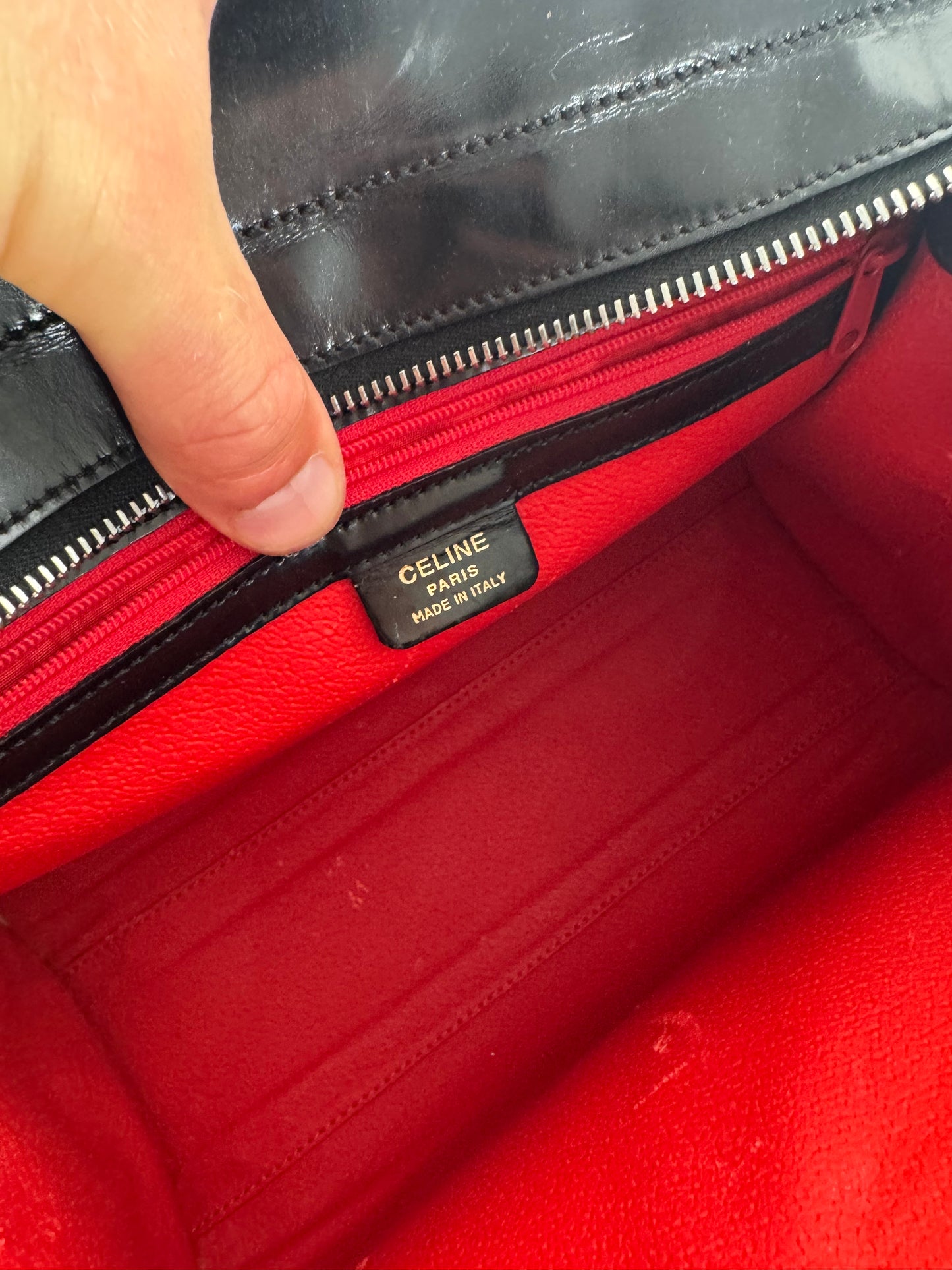 Sac vintage en cuir verni noir Céline Paris