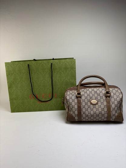 Vintage Gucci GG Canvas Horsebit Top-Handle Bag Beige Brown