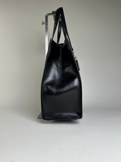 Vintage Courreges Ribbed Leather Handbag Black Silver