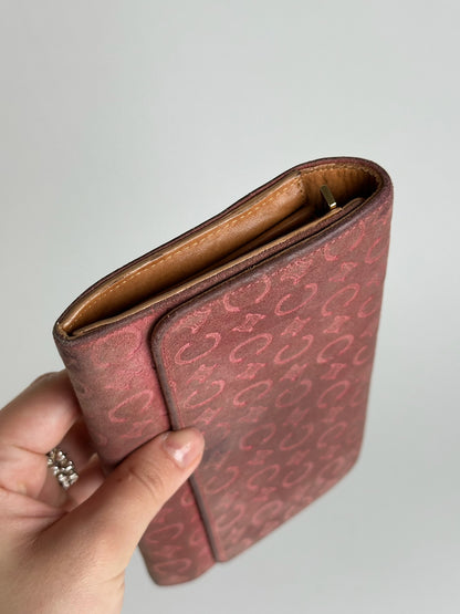 Portefeuille vintage Céline en daim macadam Monogram rose marron