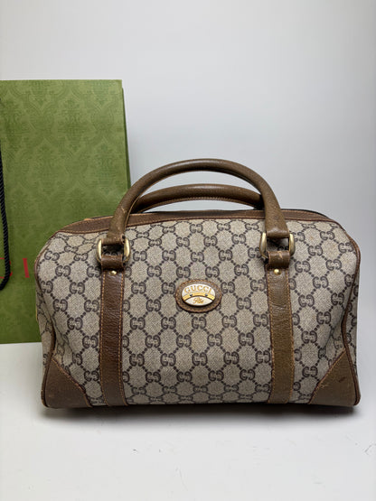 Vintage Gucci GG Canvas Horsebit Top-Handle Bag Beige Brown