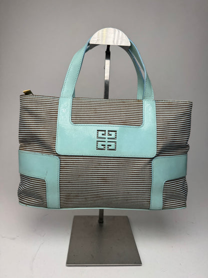 Vintage Givenchy Leather Canvas Bag Turquoise Brown