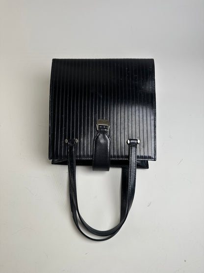 Vintage Courreges Ribbed Leather Handbag Black Silver