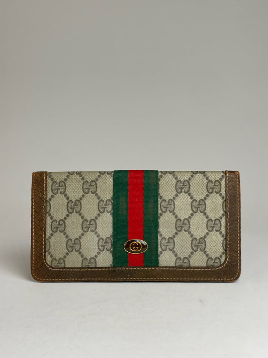 Vintage Gucci Ophidia Monogram Leather Wallet Grey Brown