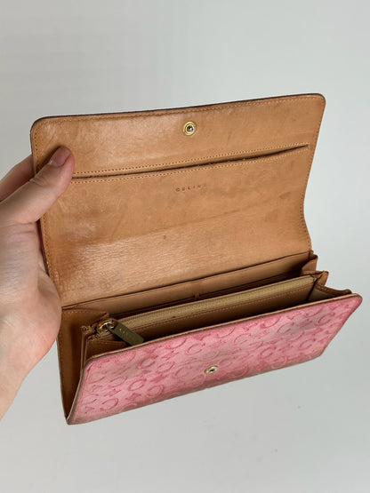 Portefeuille vintage Céline en daim macadam Monogram rose marron