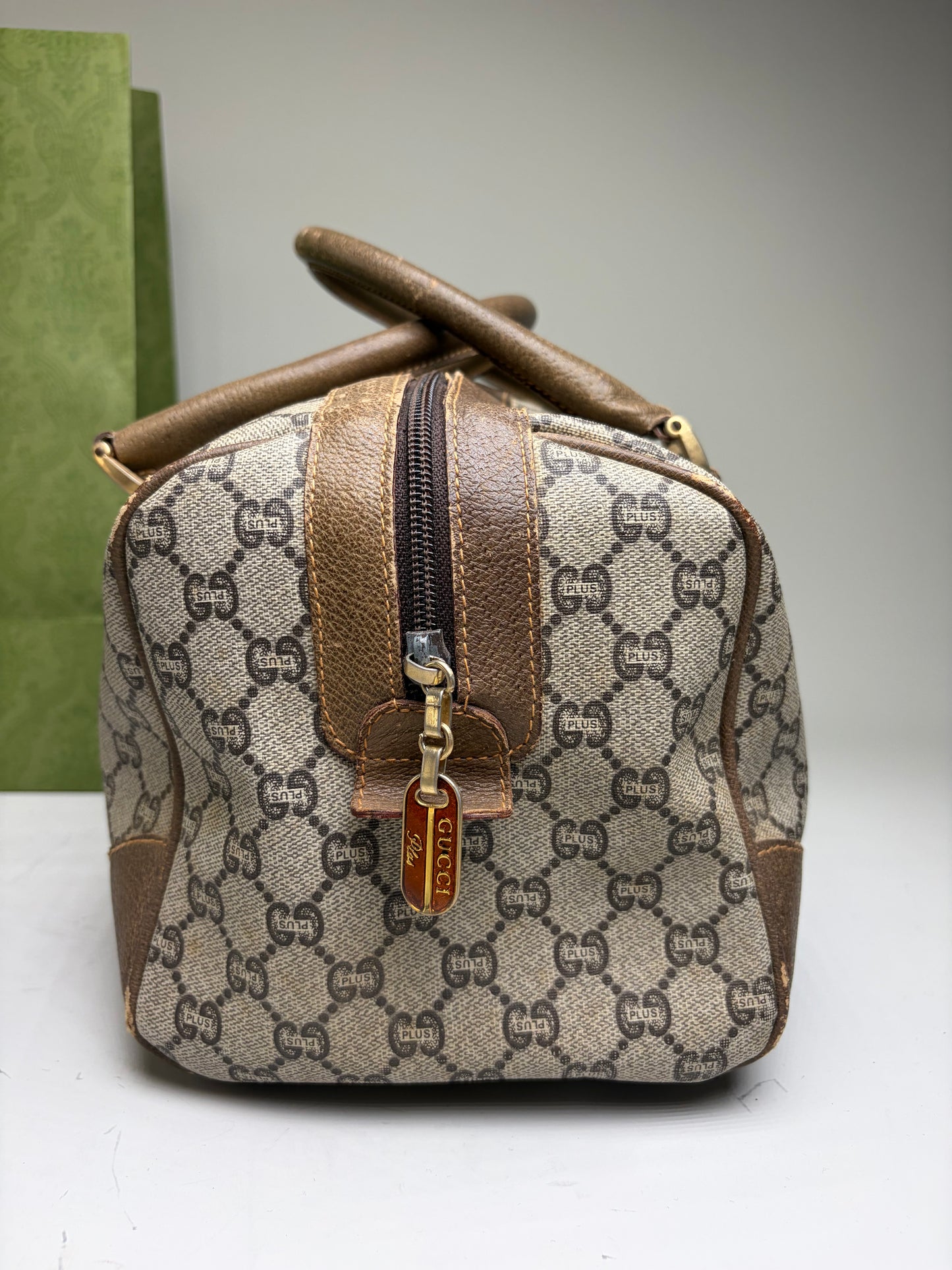 Vintage Gucci GG Canvas Horsebit Top-Handle Bag Beige Brown