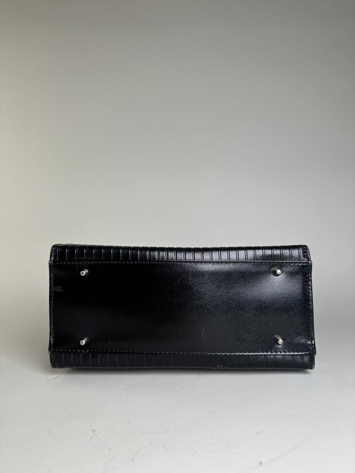 Vintage Courreges Ribbed Leather Handbag Black Silver