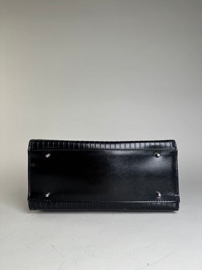 Vintage Courreges Ribbed Leather Handbag Black Silver