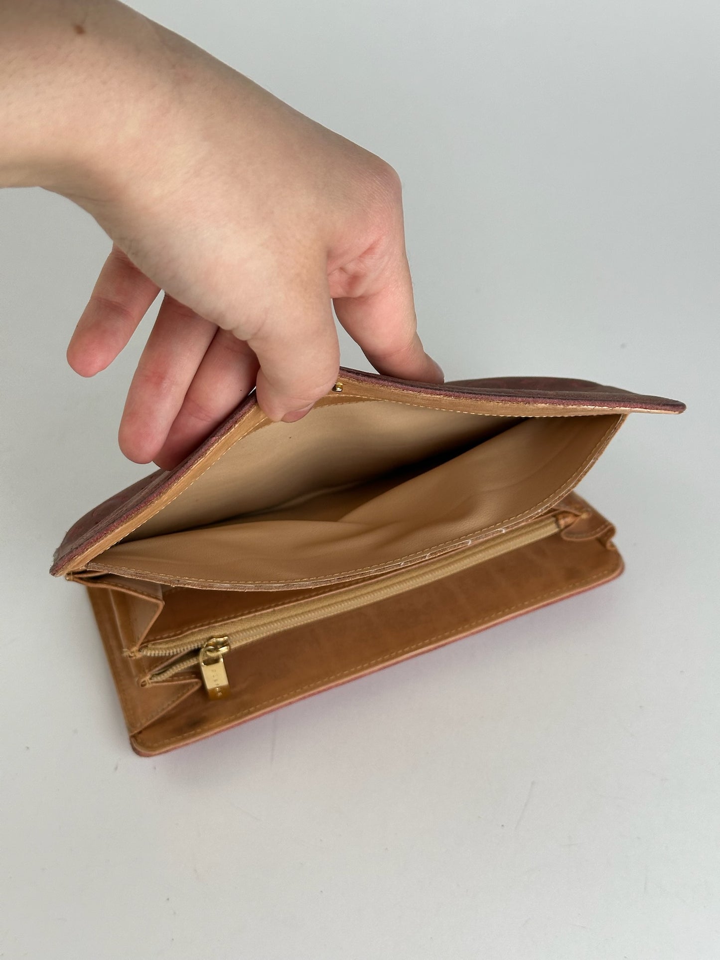 Portefeuille vintage Céline en daim macadam Monogram rose marron