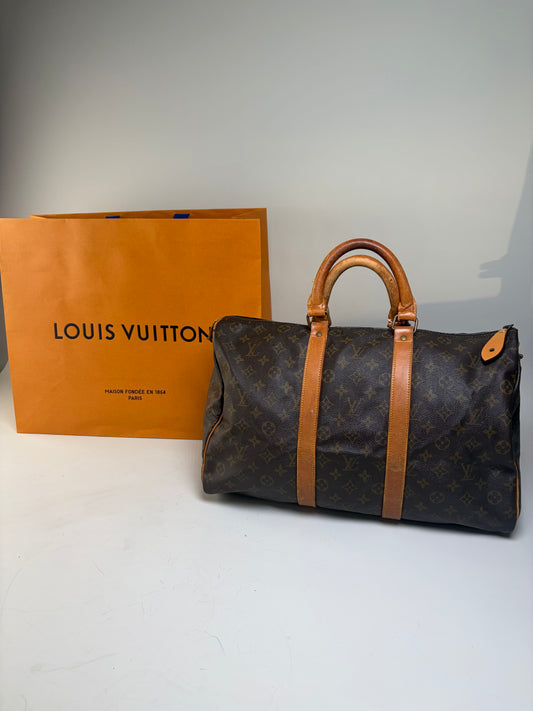 Vintage Louis Vuitton Monogram Canvas Duffle Bag Brown Tan