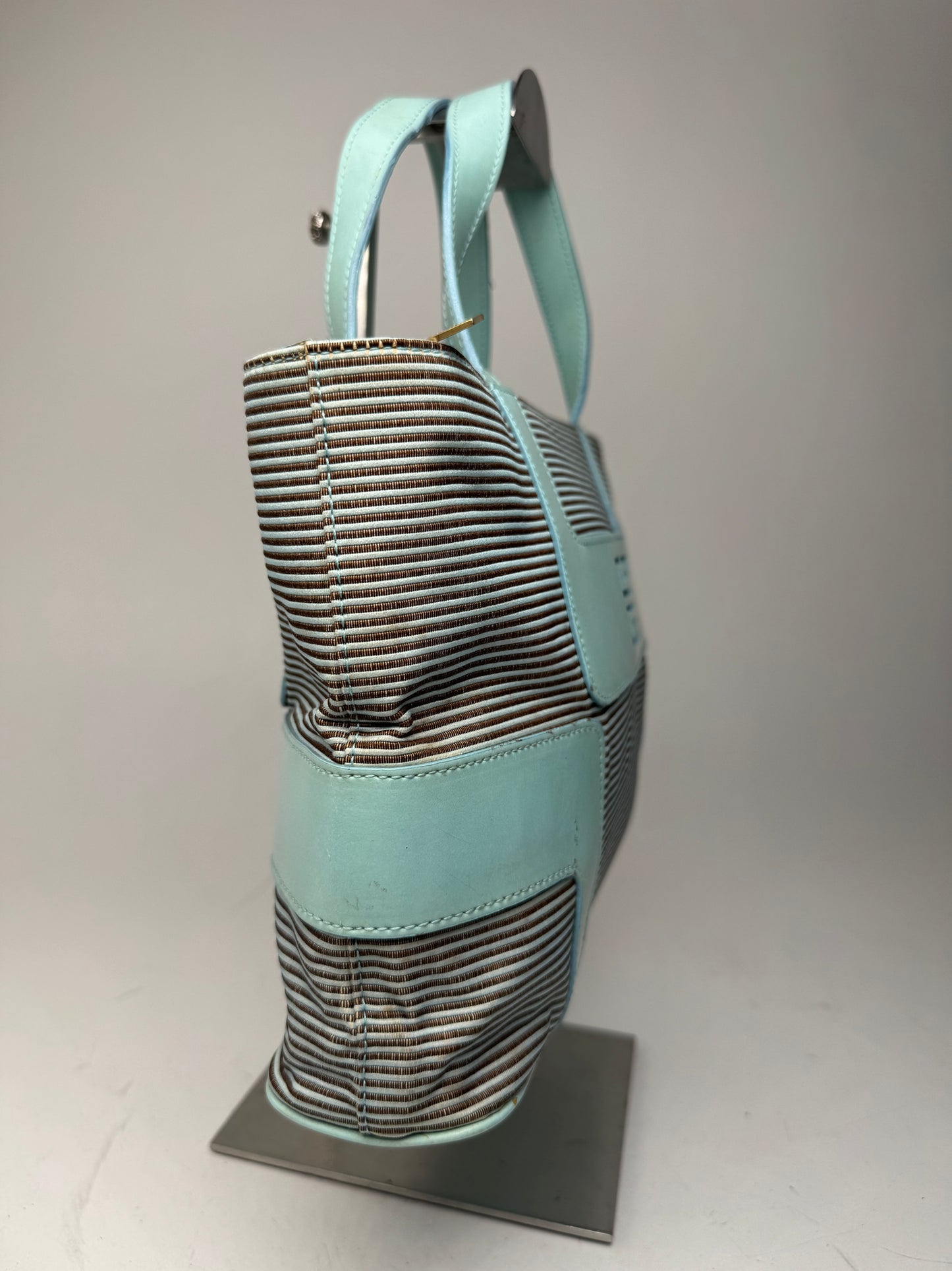 Vintage Givenchy Leather Canvas Bag Turquoise Brown