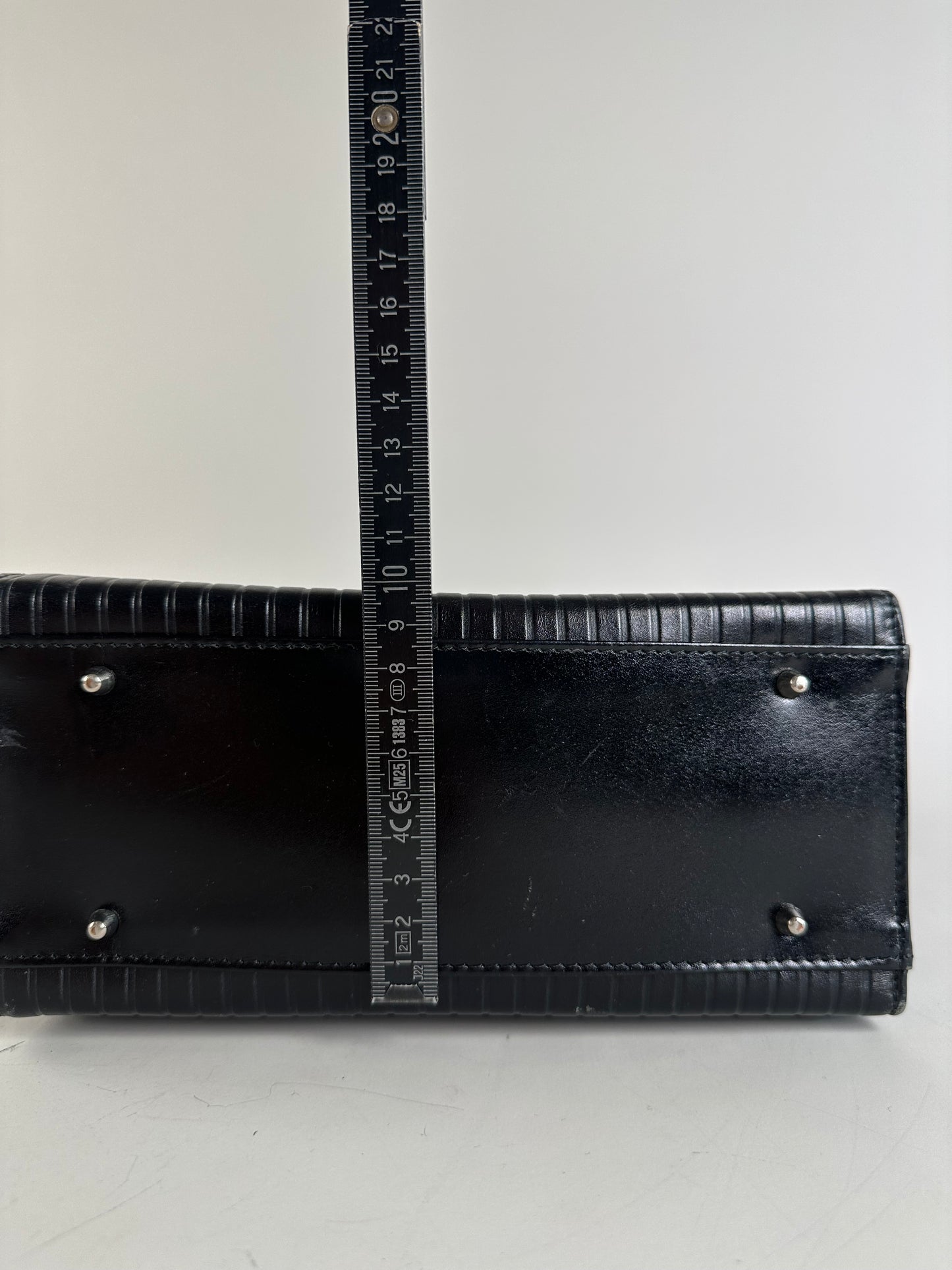 Vintage Courreges Ribbed Leather Handbag Black Silver