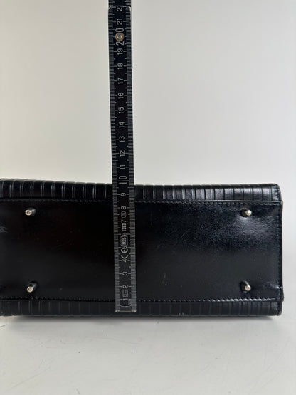 Vintage Courreges Ribbed Leather Handbag Black Silver