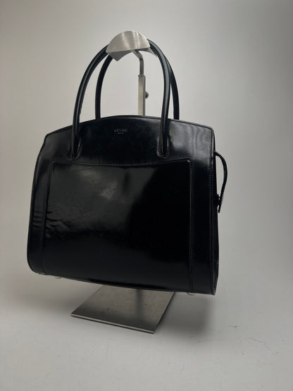 Sac vintage en cuir verni noir Céline Paris