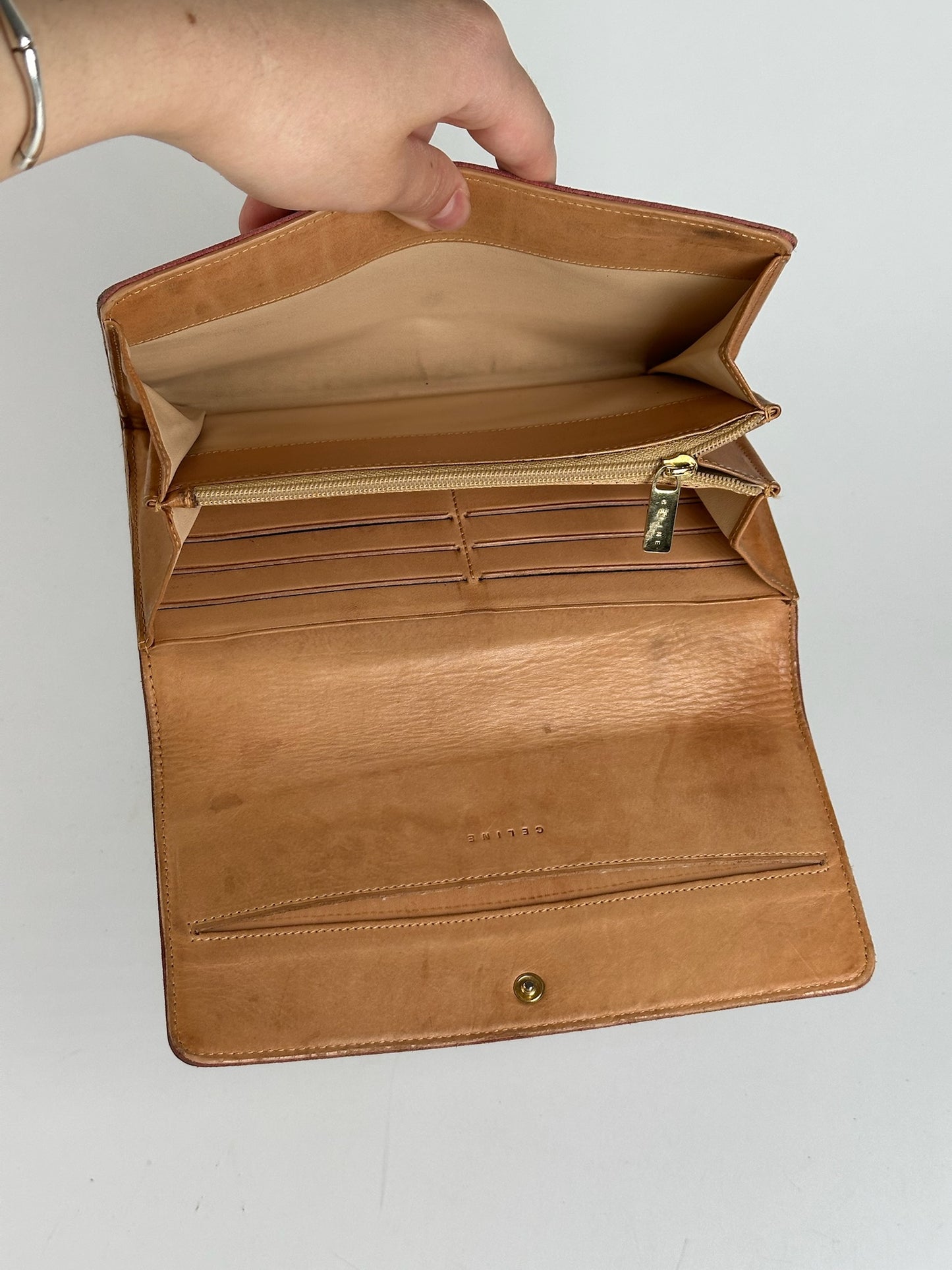 Portefeuille vintage Céline en daim macadam Monogram rose marron