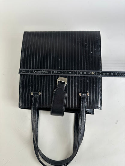 Vintage Courreges Ribbed Leather Handbag Black Silver