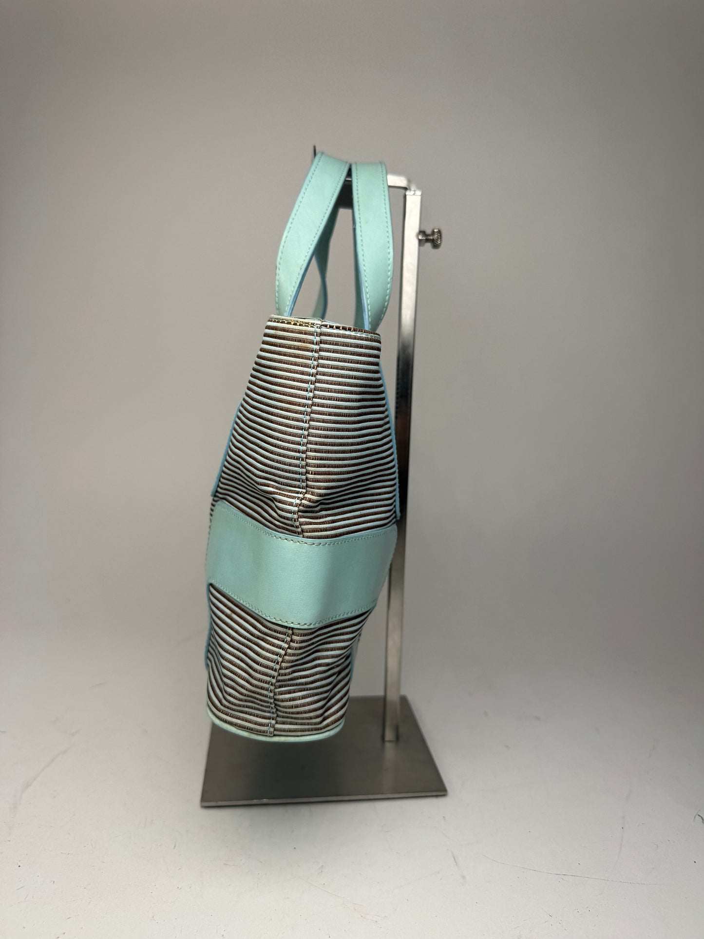 Vintage Givenchy Leather Canvas Bag Turquoise Brown