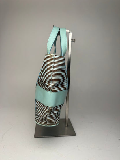 Vintage Givenchy Leather Canvas Bag Turquoise Brown