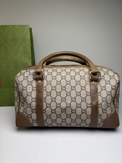 Vintage Gucci GG Canvas Horsebit Top-Handle Bag Beige Brown