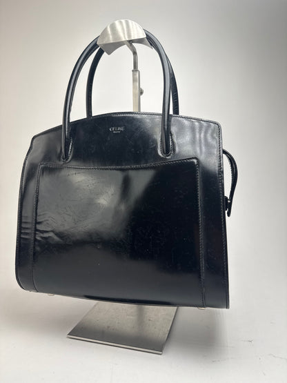 Sac vintage en cuir verni noir Céline Paris
