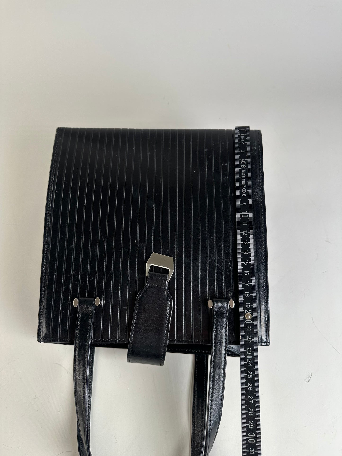 Vintage Courreges Ribbed Leather Handbag Black Silver