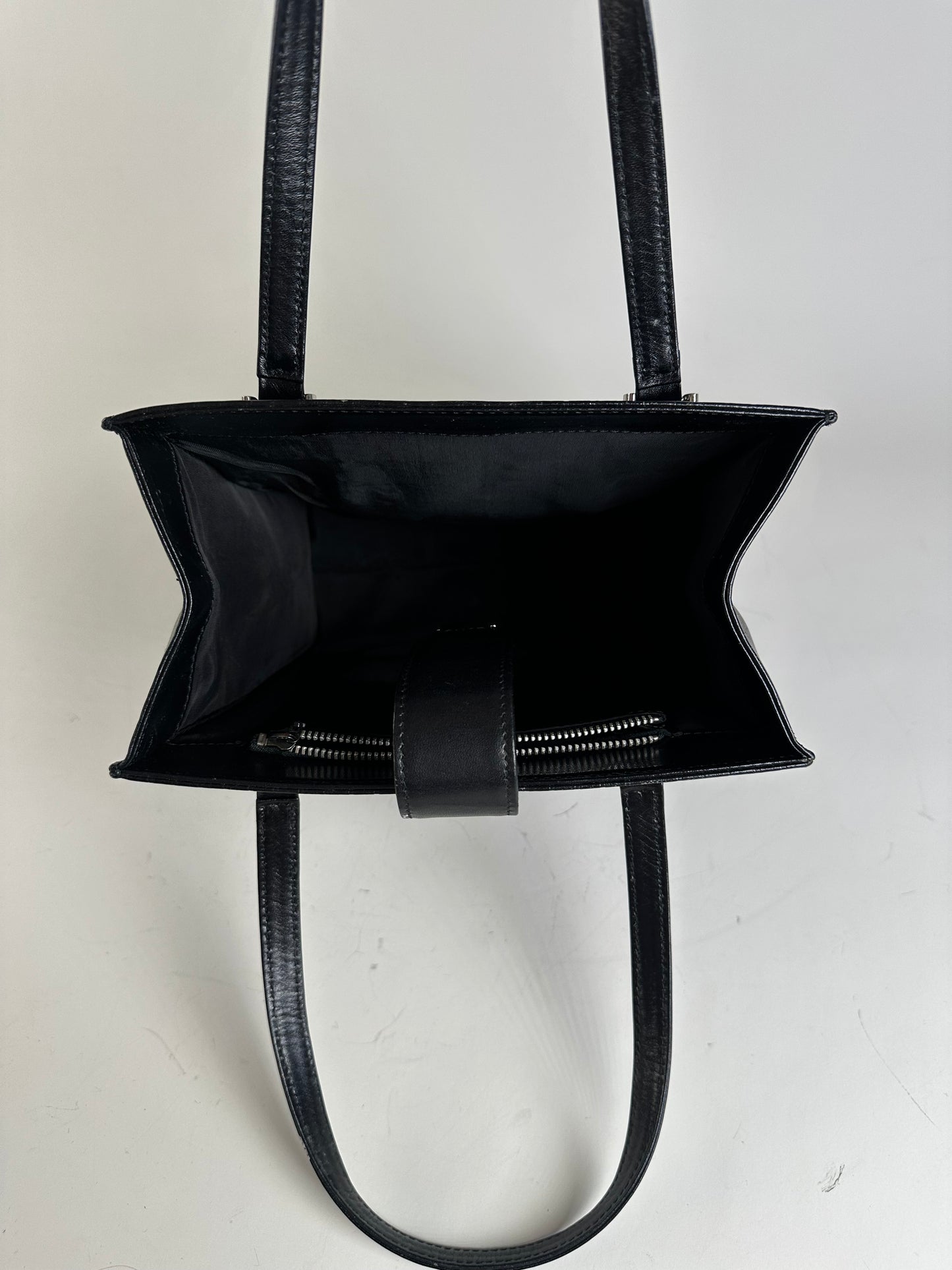 Vintage Courreges Ribbed Leather Handbag Black Silver
