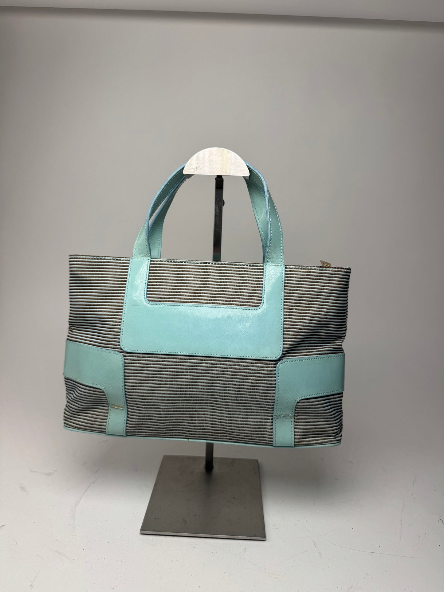 Vintage Givenchy Leather Canvas Bag Turquoise Brown