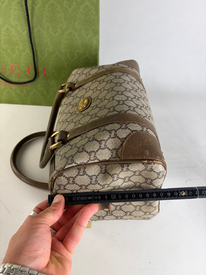 Vintage Gucci GG Canvas Horsebit Top-Handle Bag Beige Brown