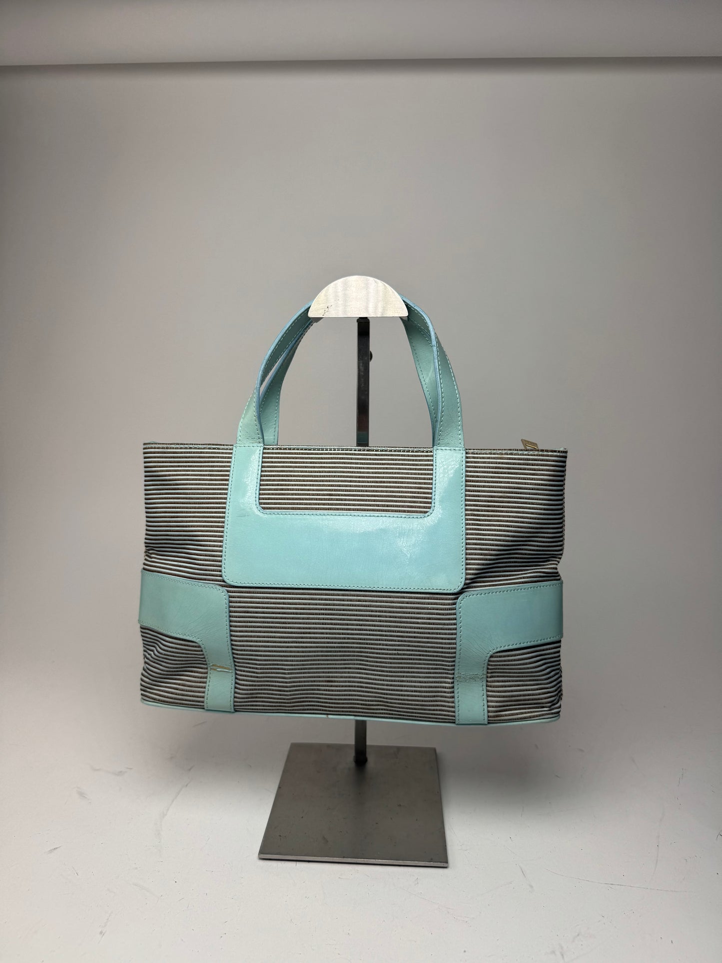 Vintage Givenchy Leather Canvas Bag Turquoise Brown