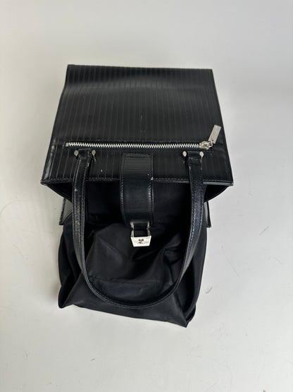 Vintage Courreges Ribbed Leather Handbag Black Silver