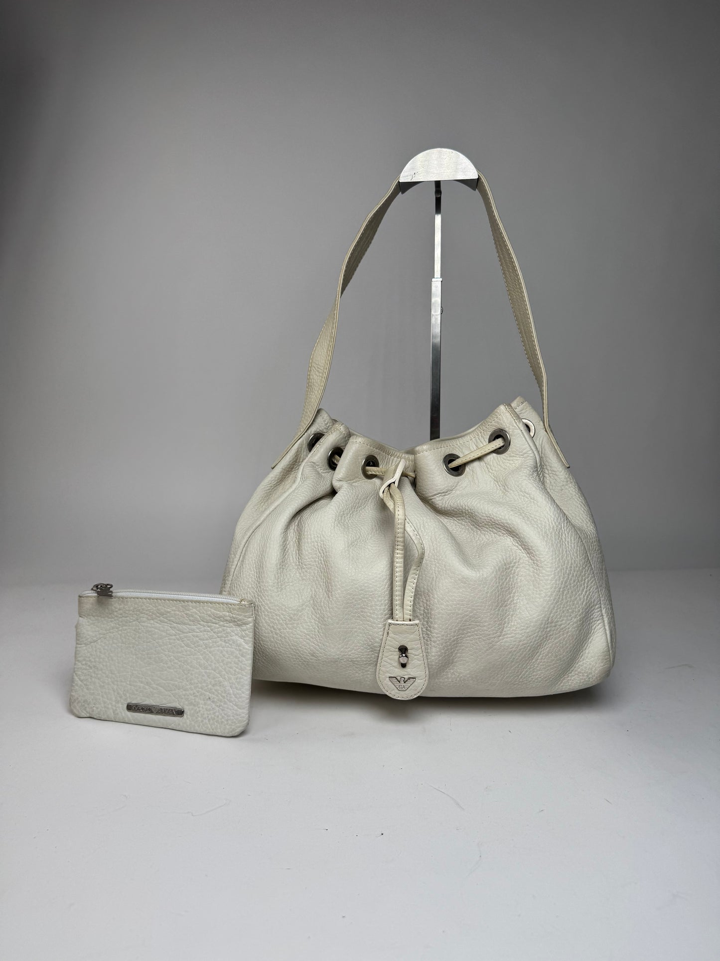 Vintage Emporio Armani Leather Bucket Bag White