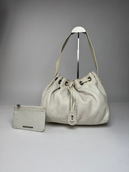 Vintage Emporio Armani Leather Bucket Bag White