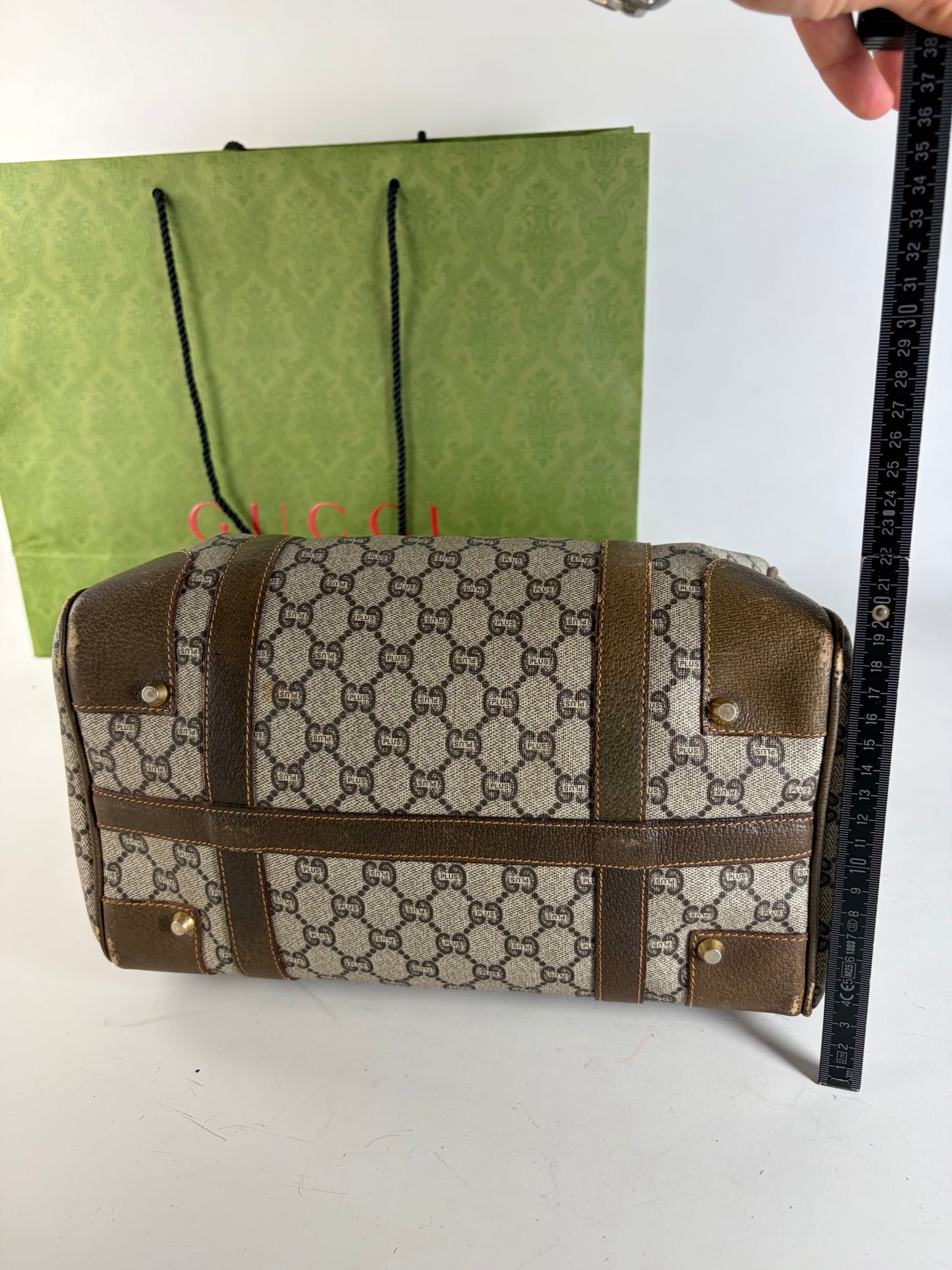 Vintage Gucci GG Canvas Horsebit Top-Handle Bag Beige Brown
