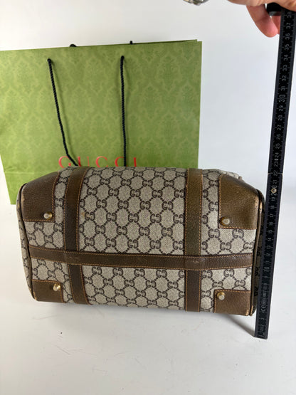Vintage Gucci GG Canvas Horsebit Top-Handle Bag Beige Brown