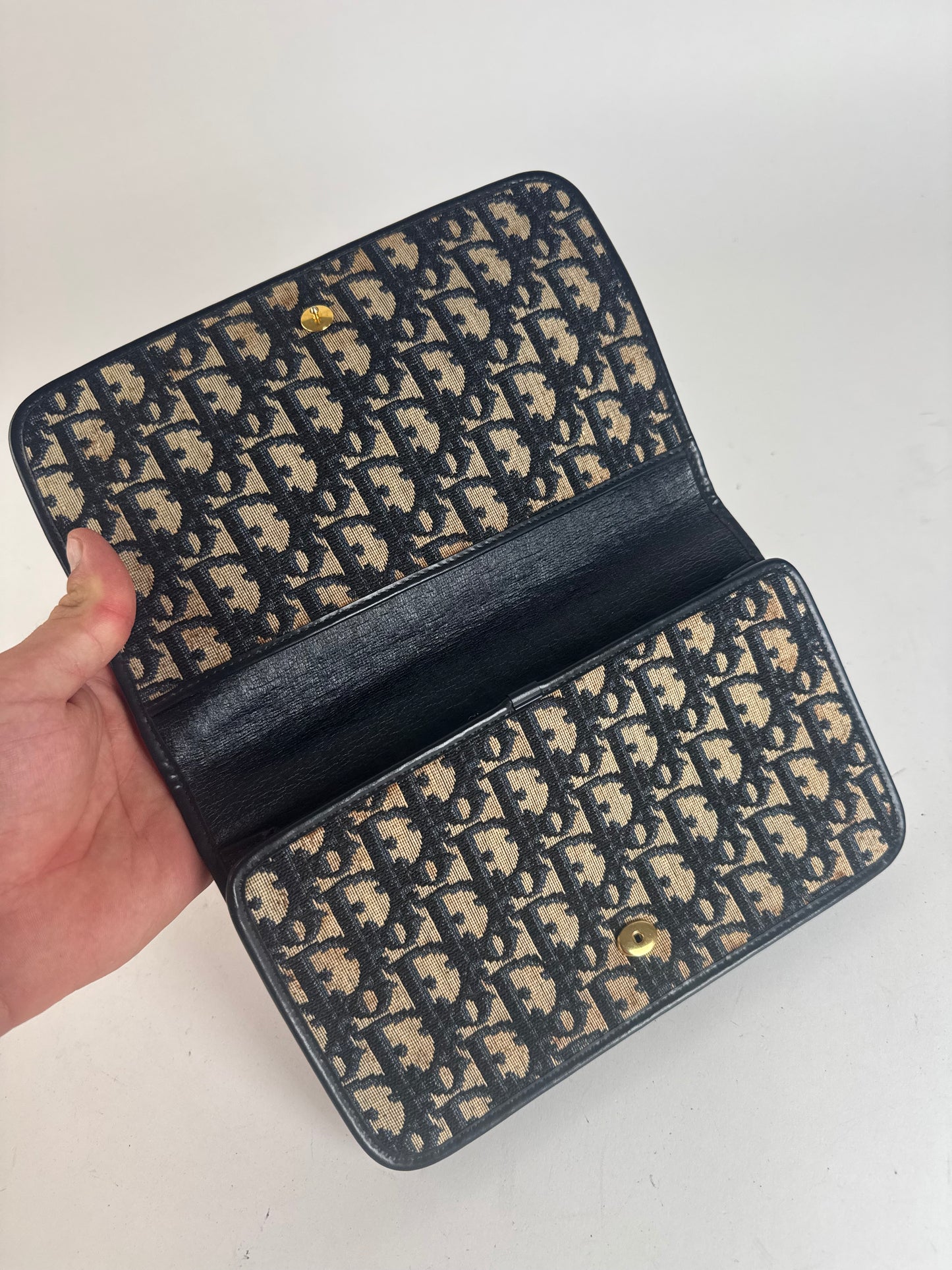 Pochette vintage monogramme Dior Oblique beige marine