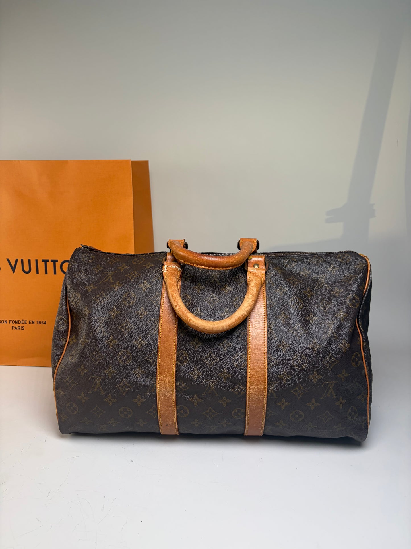 Vintage Louis Vuitton Monogram Canvas Duffle Bag Brown Tan