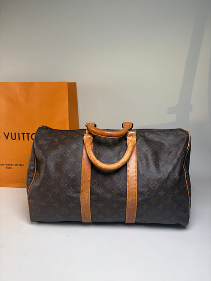 Vintage Louis Vuitton Monogram Canvas Duffle Bag Brown Tan