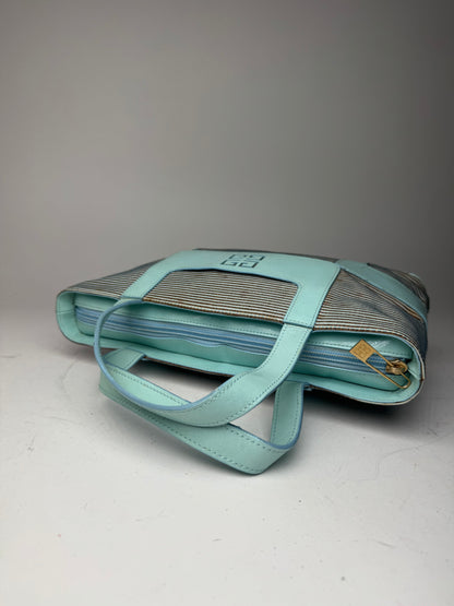Vintage Givenchy Leather Canvas Bag Turquoise Brown