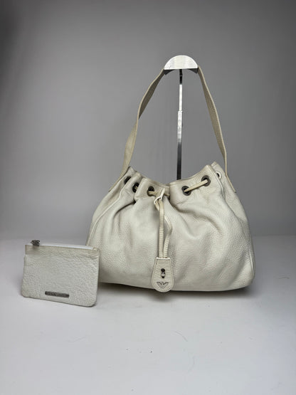 Vintage Emporio Armani Leather Bucket Bag White