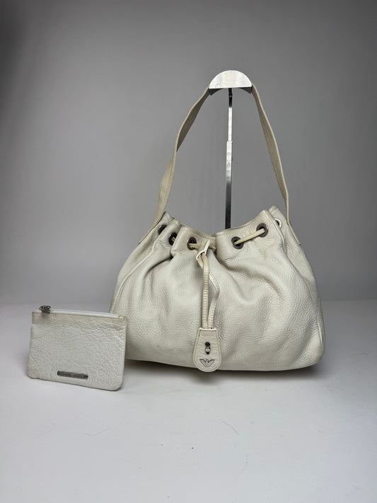 Vintage Emporio Armani Leather Bucket Bag White