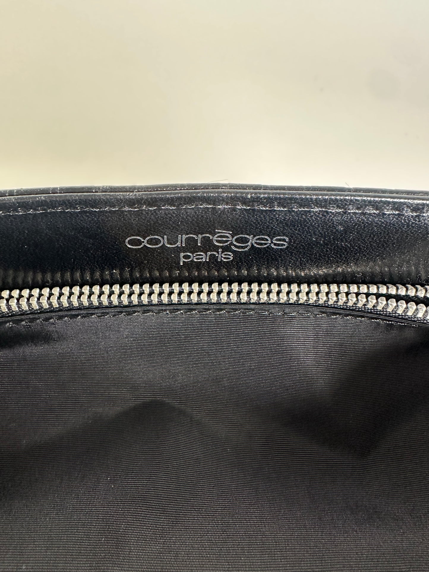 Vintage Courreges Ribbed Leather Handbag Black Silver