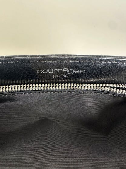 Vintage Courreges Ribbed Leather Handbag Black Silver