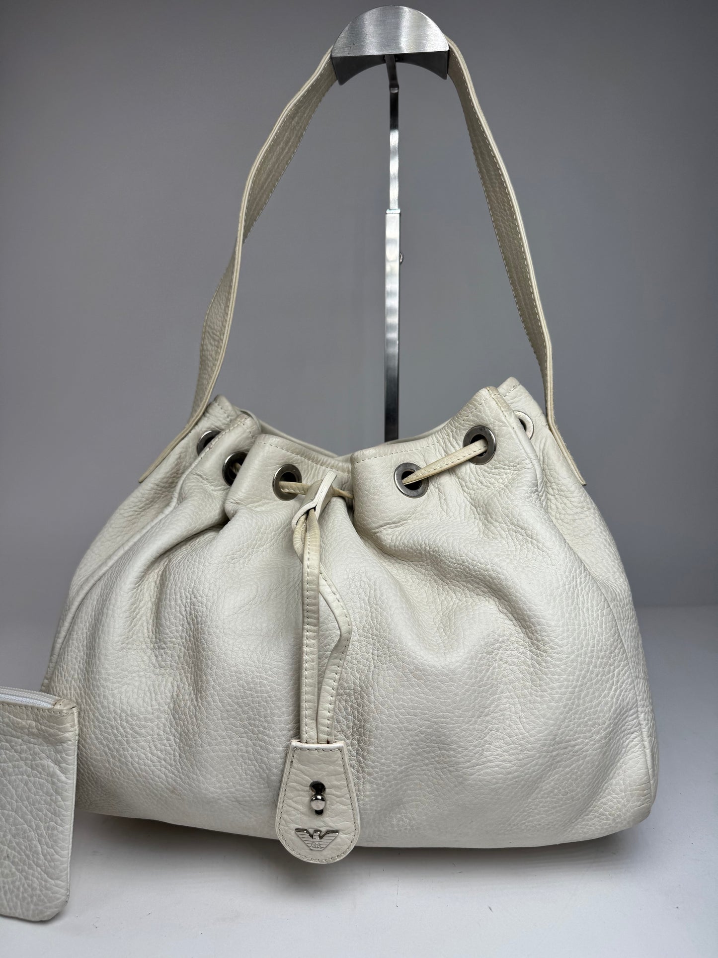 Vintage Emporio Armani Leather Bucket Bag White